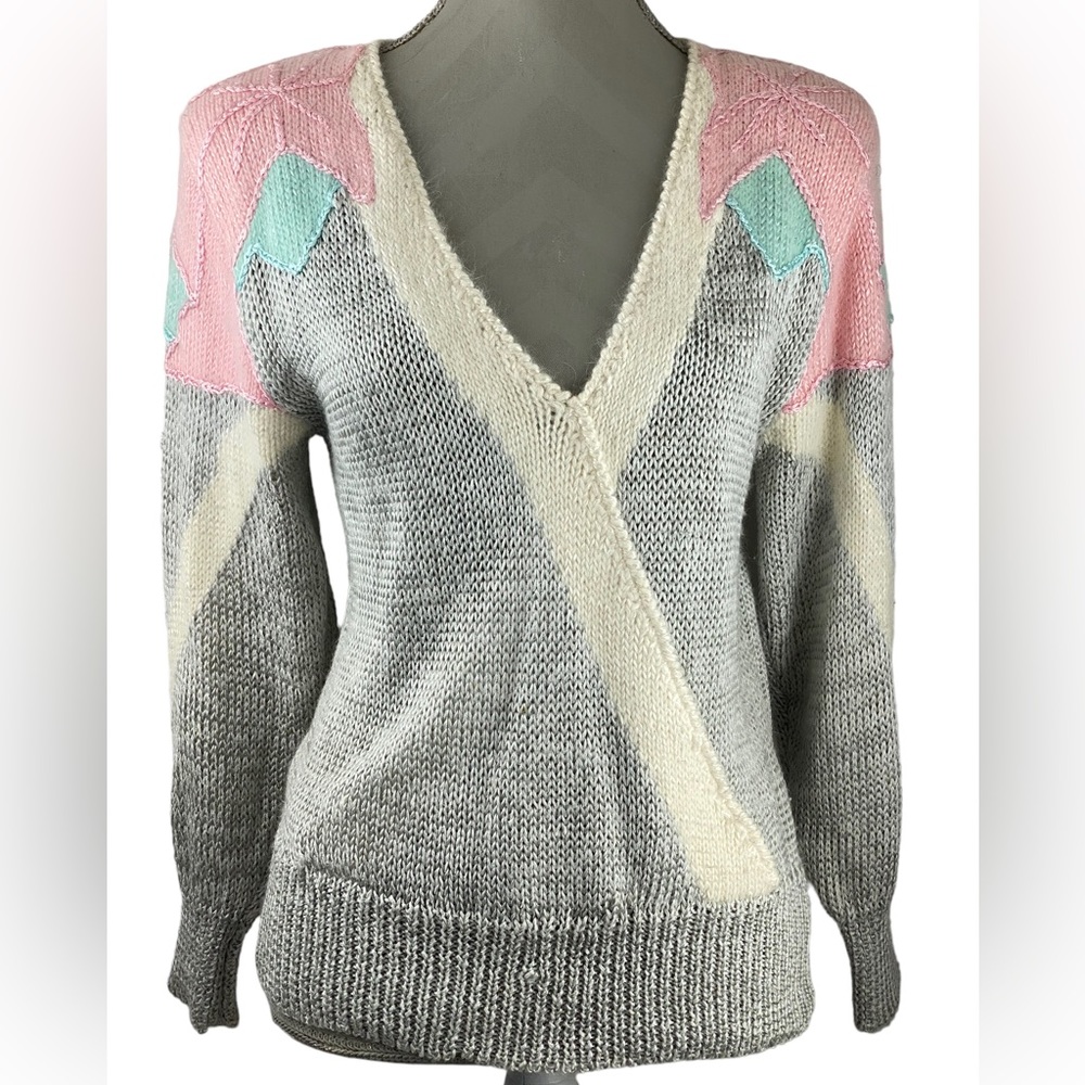 Vintage Angora Blend Sweater Shoulder Pads V Neck